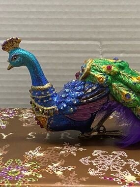 Jay Strongwater Blue and Green Jeweled Peacock Ornament